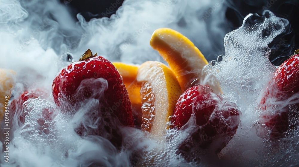 Fruits with Dry Ice Smoke Effect Fruits with Dry Ice Smoke Effect