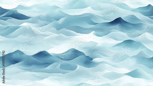 The image is a blue ocean with white waves