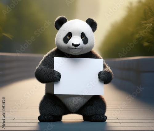 panda bear with a sign