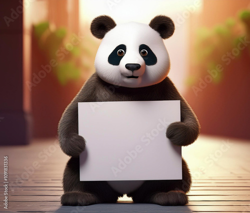 panda with blank sign