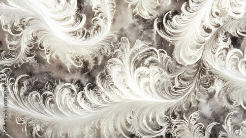 Macro shot of frost patterns on glass displaying intricate, crystal-like designs with delicate details. Frosted Glass Patterns. Illustration photo