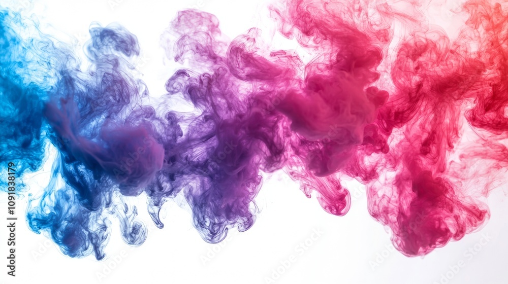 Fototapeta premium Vivid red, pink, and blue ink swirling underwater in abstract design