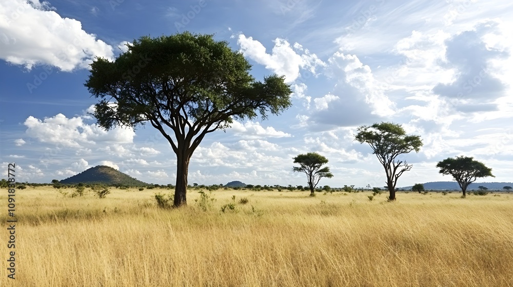 Obraz premium African grassland with some trees