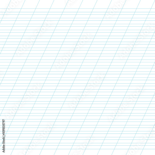 Graph paper. Printable lined grid paper with color horisontal, diagonal lines. Geometric pattern for school, oblique notebook. Realistic lined paper blank size Letter. Exercise page for calligraphy.