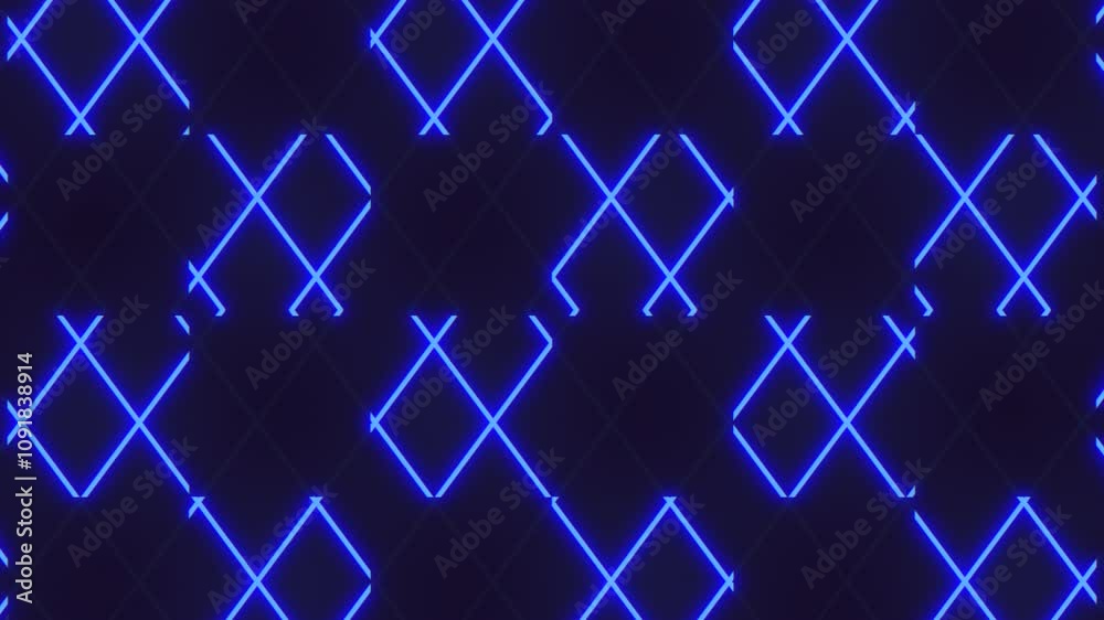 A mesmerizing diamond pattern of blue and black triangles, each with a radiant blue glow, is repeated to form this captivating and visually striking image