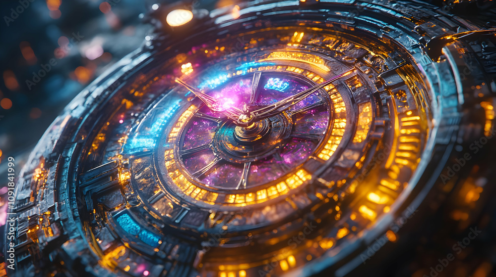 Obraz premium Glowing Clockwork Mechanism 3D Illustration