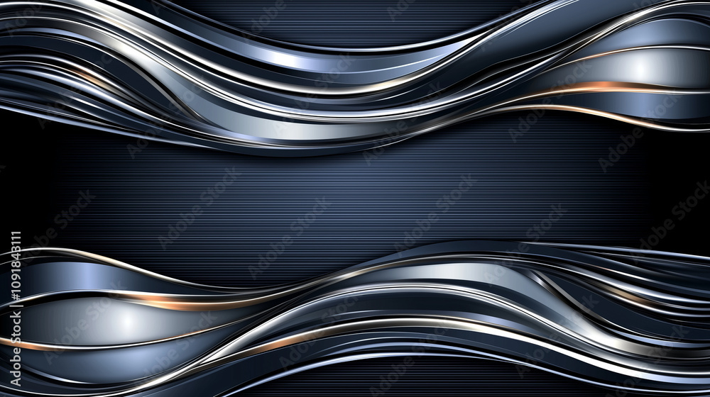 Abstract silver and gold waves on black background.. Abstract silver and gold waves on black background..