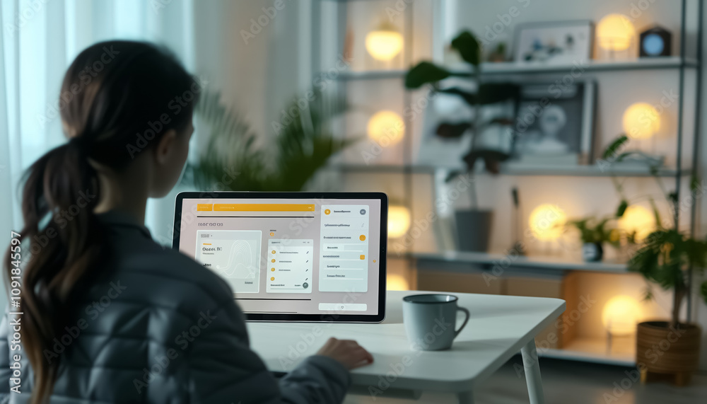 person using digital tablet at cozy home interior closeup, freelance and remote job concept, browsing internet person using digital tablet at cozy home interior closeup, freelance and remote job concept, browsing internet