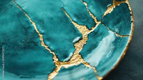 Teal and Gold Plate photo