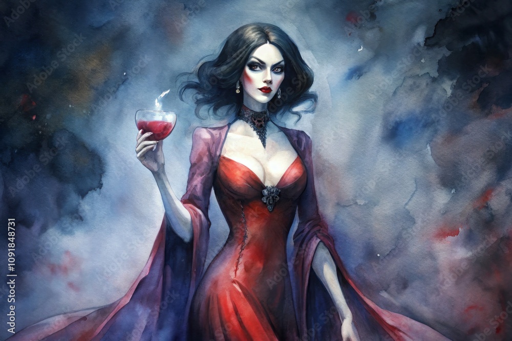 Fototapeta premium Enigmatic gothic vampire emerges from misty shadows under a moonlit sky