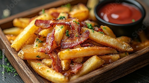 Crispy Bacon French Fries Seasoned With Herbs
