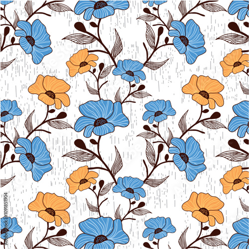 Flowers on dashed lines melange background