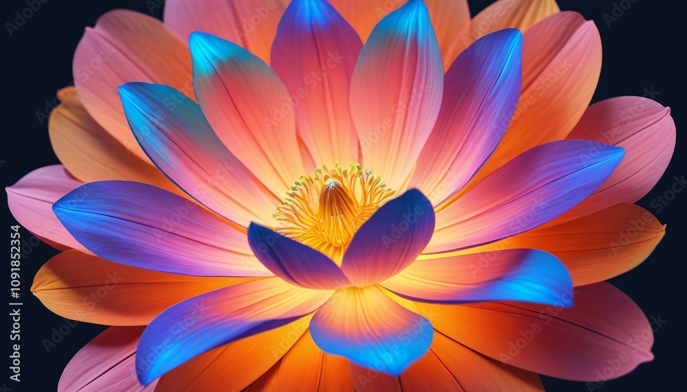 A night lamp built from the petals of a giant, iridescent flower, each petal softly glowing with its own light, Generative AI