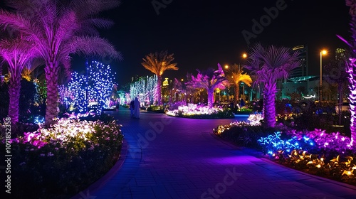 Night garden in al malaz street at Riyadh Season 23 Oct 2019 Saudi arabia - General Authority for Entertainment - Luminous plant photo