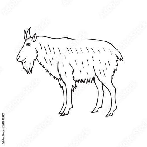 Vector hand drawn sketch doodle outline wild goat isolated on white background