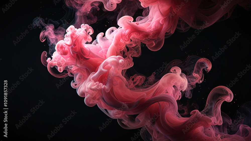 Obraz premium Captivating abstract image featuring a swirling cloud of vibrant pink ink dispersing in dark liquid, creating an ethereal and dramatic visual effect. Ideal for background, art, and creative projects.