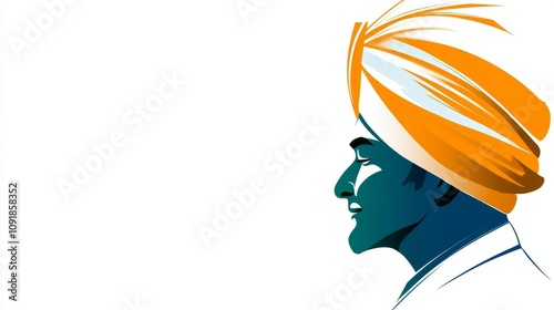 Abstract illustration of an Indian man in a turban, stylized with vibrant colors and cultural symbolism. photo