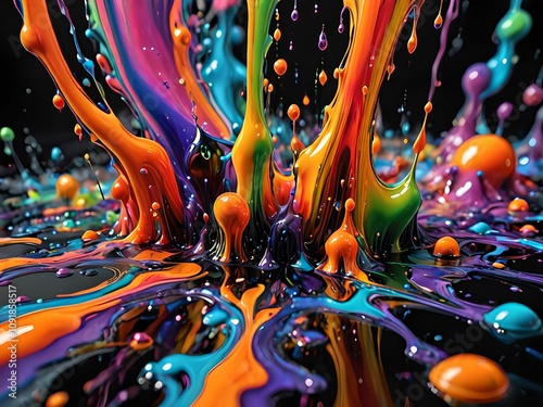 fond d'écran représentant une peinture abstraite colorée avec un fond noir, des gouttes liquides fluides et visqueuses. photo