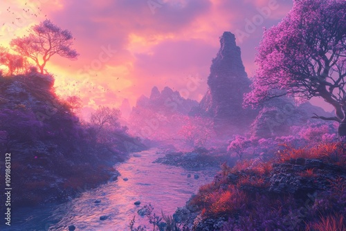 14. Fantasy Journey Across Mystical River Landscape  