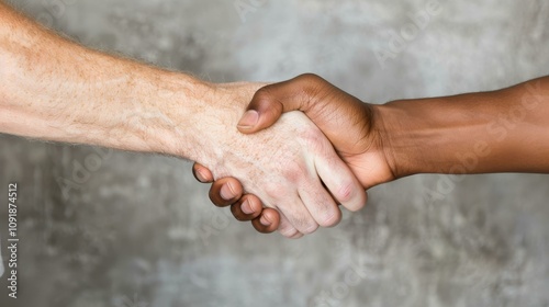 A striking image showing harmony and support through a firm handshake, symbolizing mutual respect and understanding among people. photo