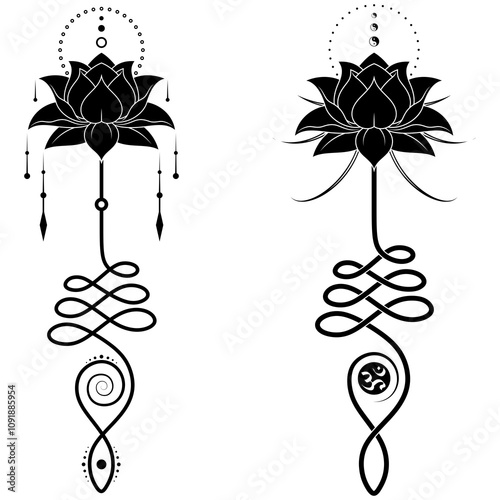 Lotus Flower with Unalome hindu symbol photo