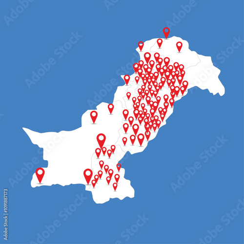 Pakistan map, Pakistan 3D map illustration with map pin on isolated background.