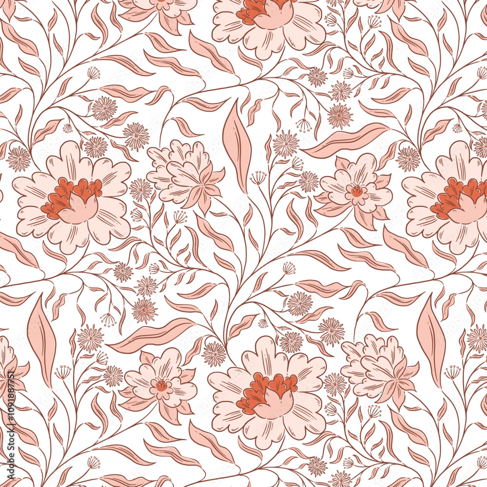 Fototapeta premium orange brown autumn floral chintz style pattern
