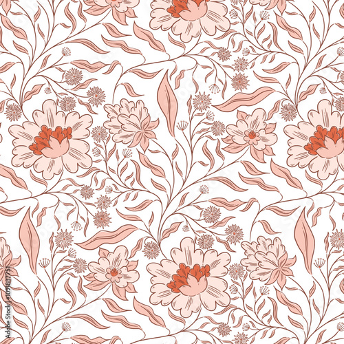 orange brown autumn floral chintz style pattern