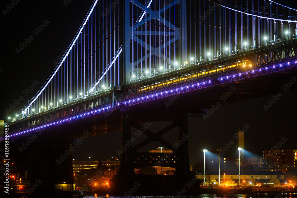 Obraz premium PATCO train crossing the Ben Franklin Bridge