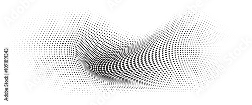 Flowing Wave Dot Halftone Pattern: Curve Gradient Shape on Transparent Background. Suitable for AI, Tech, Network, Digital, Science, and Technology Themes.