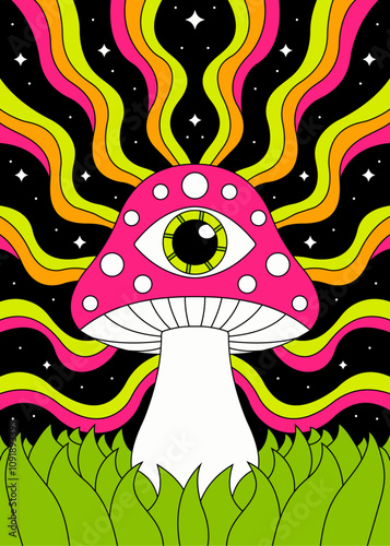 Surreal Psychedelic Mushroom with Eye Design in Vibrant Colors