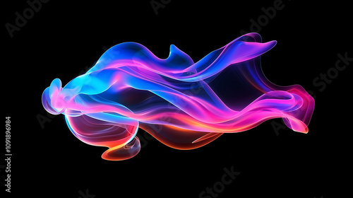 Vibrant Abstract Wave Flowing in Multicolored Hues Against a Dark Background, Illustrating Movement and Energy in a Dreamlike Style