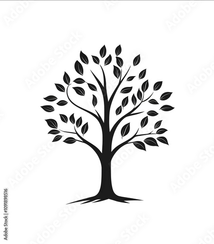 logo design simple tree silhouette with leaves vector graphic white background minimalistic style clean lines professional quality high resolution sharp focus monoc photo