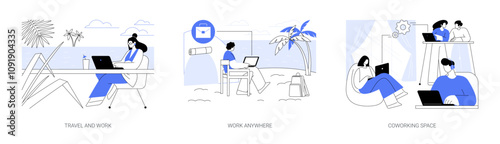 Freelance work isolated cartoon vector illustrations set