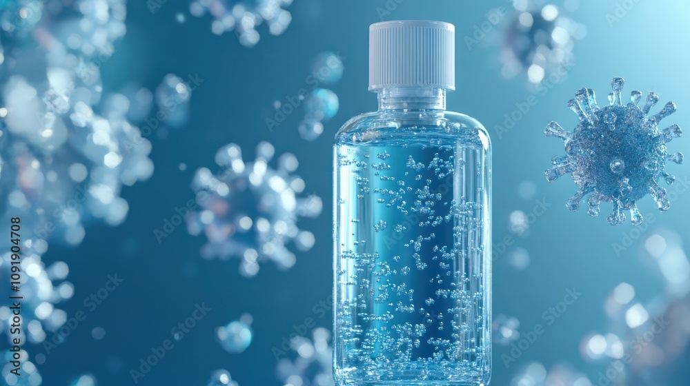 Hand Sanitizer Bottle and Coronavirus Hand Sanitizer Bottle and Coronavirus