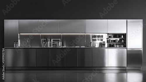 Sleek modern stainless steel kitchen design. photo