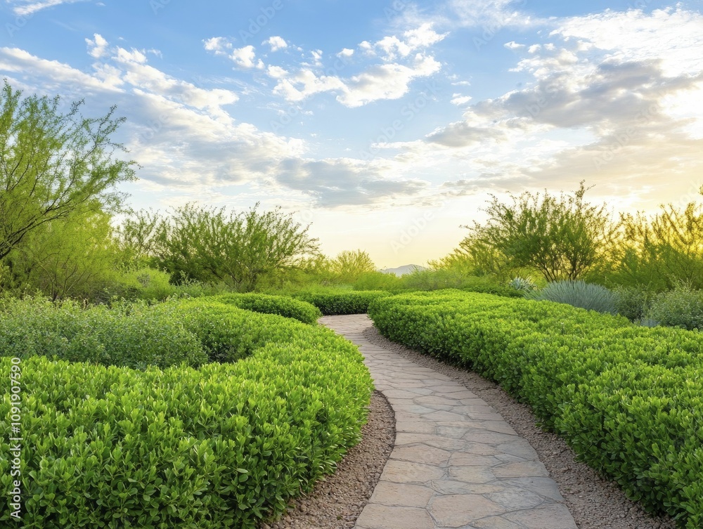 Obraz premium Efficient irrigation techniques transforming arid landscapes into lush gardens