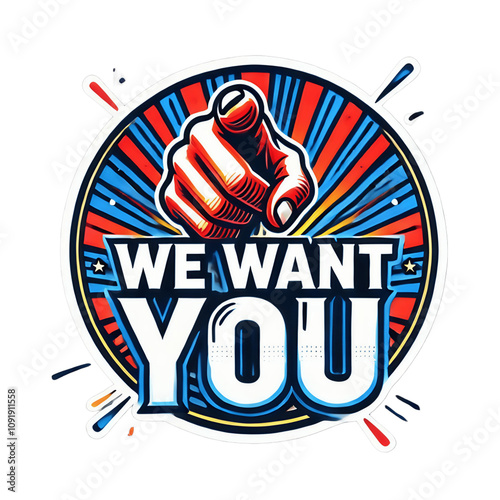 we want you sticker logo isolated transparent background photo