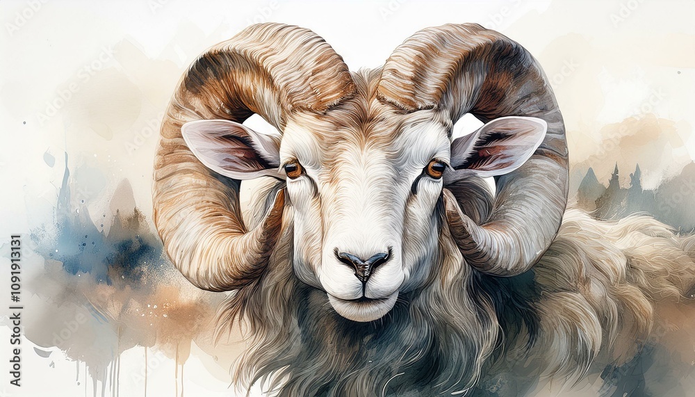 Φωτογραφία Side profile of a ram's head, focusing on the detailed curve of its horns and ex