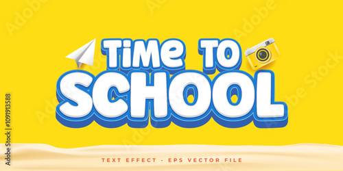 Time To Travel vector 3d style editable text effect with yellow background