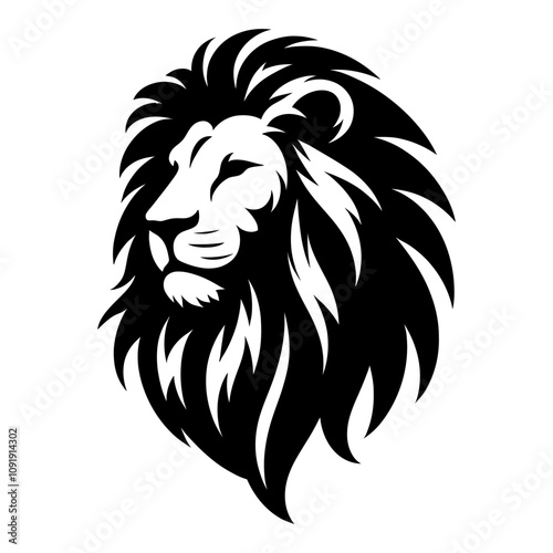 Majestic Lion Head Silhouette Vector Illustration on White Background