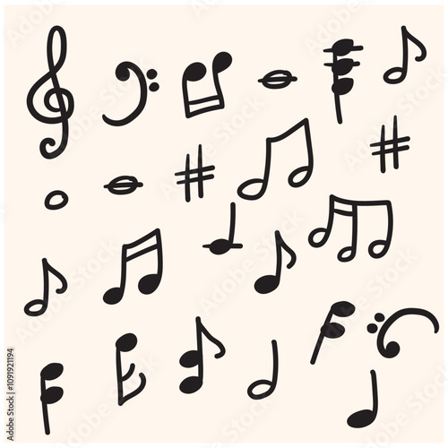 Music note With illustration style doodle and line art