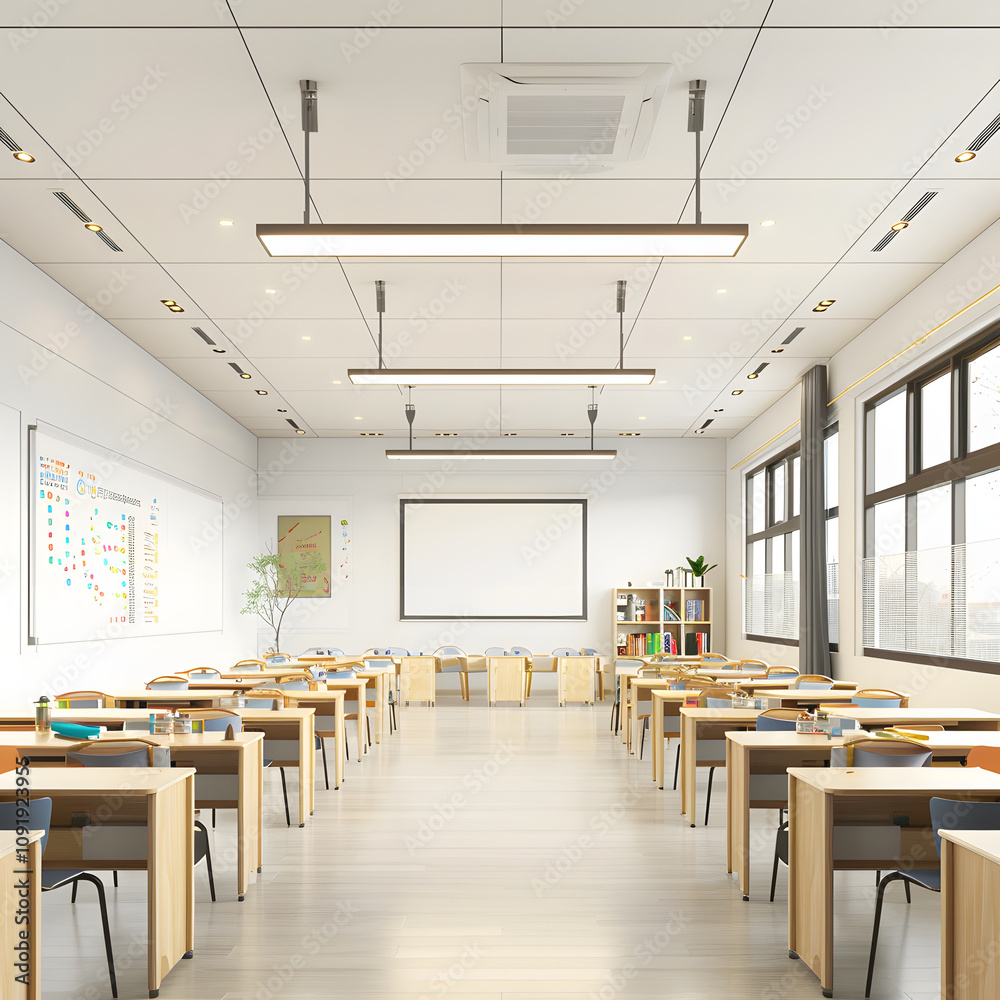 the interior of classroom (3d rendering) with a white accent, png the interior of classroom (3d rendering) with a white accent, png
