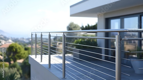 stainless steel railing on a modern balcony