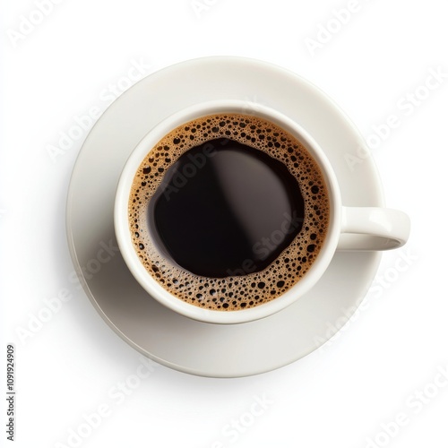 A classic americano coffee with a rich dark color and a light crema on top, isolated white background, realism art style
