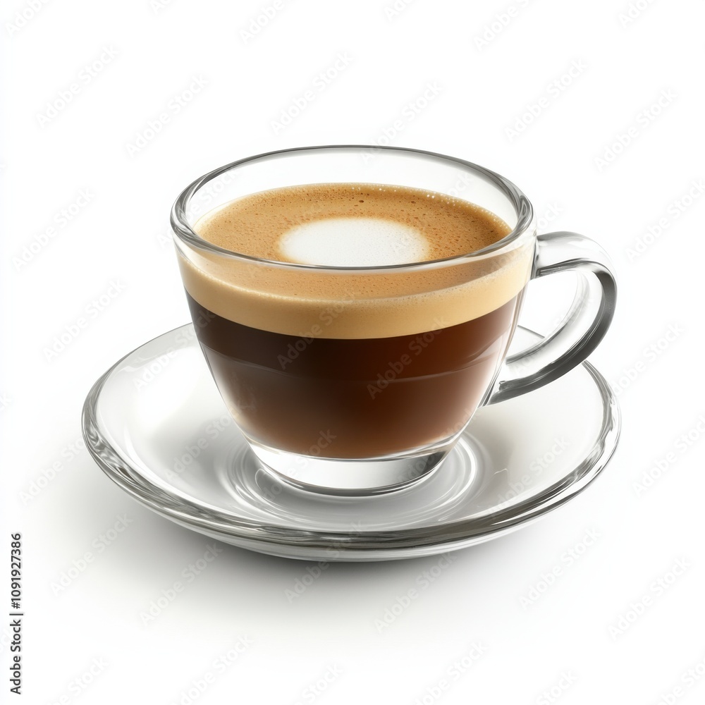 Fototapeta premium A classic espresso macchiato with a dark espresso shot and a small dollop of frothy milk, isolated white background, realism art style