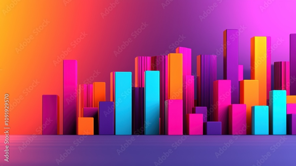 Fototapeta premium SEO Ideas for Ecommerce for Retail. Colorful abstract city skyline with vibrant geometric shapes and gradients.