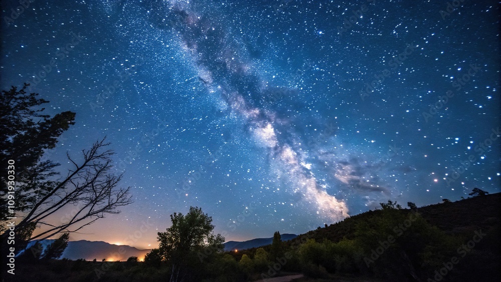*A vibrant display of stars against a deep blue background, radiant, cosmic dust, comets, shine *A vibrant display of stars against a deep blue background, radiant, cosmic dust, comets, shine