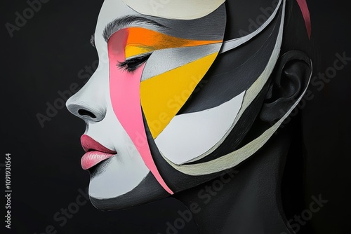 Artistic face with vibrant abstract patterns. photo