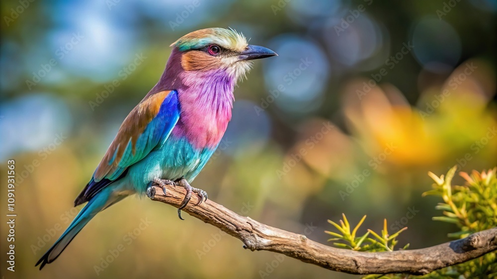 Obraz premium wildlife photography of lilac breasted roller perched on branch
